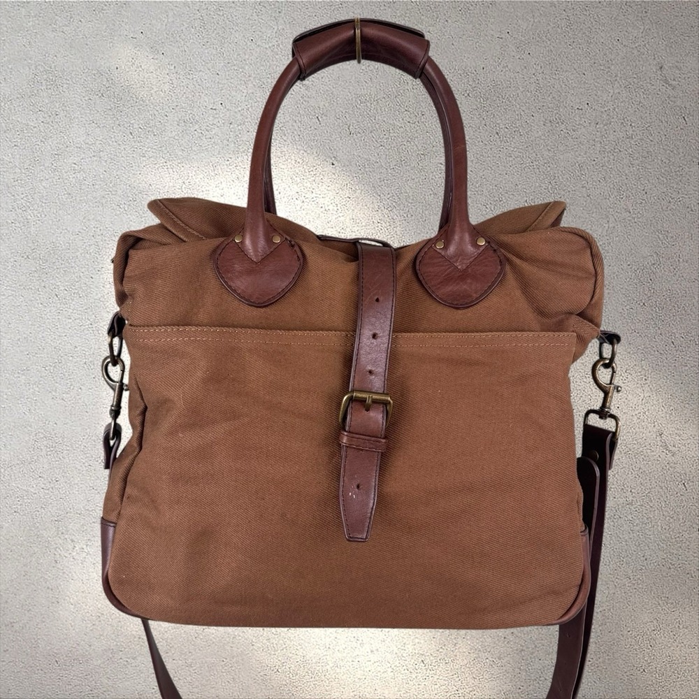 J.Crew Rugged Twill Laptop Bag Canvas Leather Briefcase Messenger Travel Bag